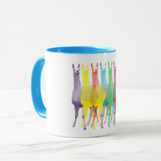 zes lama ' s in zes lamakleuren mok (Voorkant links)