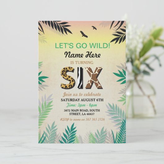 ZES Oerwoud 6E verjaardag Safari ZOO Uitnodiging (Staand voorkant)