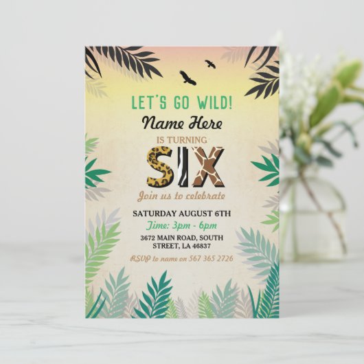 Zes Oerwoud 6e verjaardag Safari ZOO Wilde Kaart (Staand voorkant)