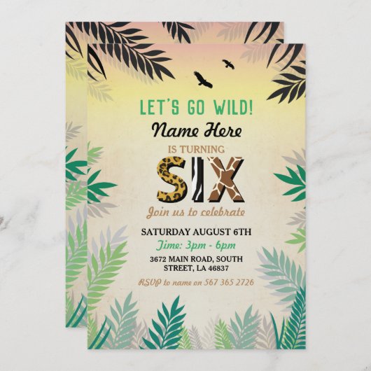 Zes Oerwoud 6e verjaardag Safari ZOO Wilde Kaart (Voorkant / Achterkant)
