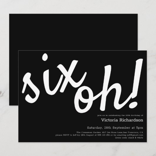 Zes Oh! 60e verjaardag minimalist zwart wit grappi Kaart (Voorkant / Achterkant)