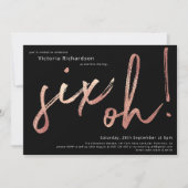 Zes Oh 60th Birthday Roos Gold Foil Stylish Black Kaart (Voorkant)
