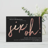 Zes Oh 60th Birthday Roos Gold Foil Stylish Black Kaart (Staand voorkant)