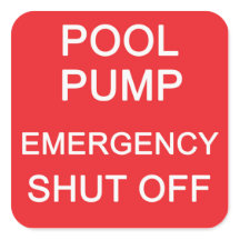 Zes POOLPOMP Noodstop Labels