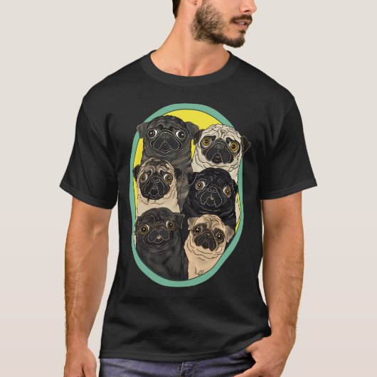 Zes Pugs van FivePugs T-shirt (Voorkant)