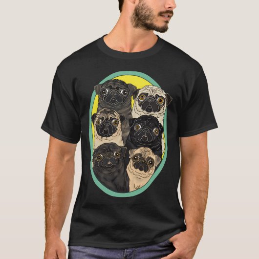 Zes Pugs van FivePugs T-shirt (Voorkant)