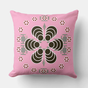 Zes punt Mandala - roze en zwart Kussen