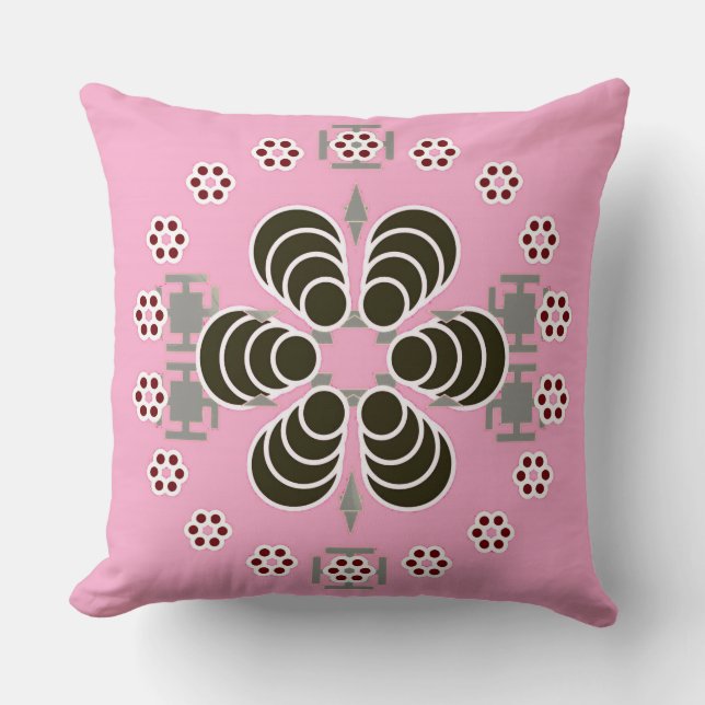 Zes punt Mandala - roze en zwart Kussen (Voorkant)