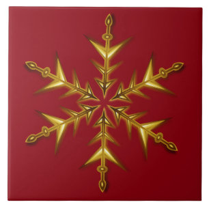 Zes-punts gouden kerstster met rode achtergrond tegeltje