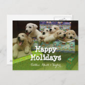 Zes puppies zitten in kerstdozen feestdagenkaart (Voorkant / Achterkant)