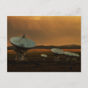 Zes satellieten in een rij briefkaart