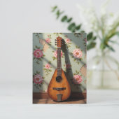 Zes-snarige Dulcimer Vintage Bloem Briefkaart (Staand voorkant)