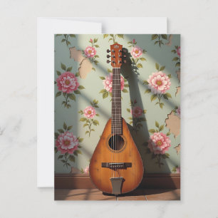 Zes-snarige Dulcimer Vintage Bloem Briefkaart