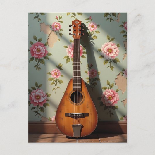 Zes-snarige Dulcimer Vintage Bloem Briefkaart (Voorkant)