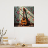 Zes-snarige Dulcimer Vintage Bloem Poster (Keuken)