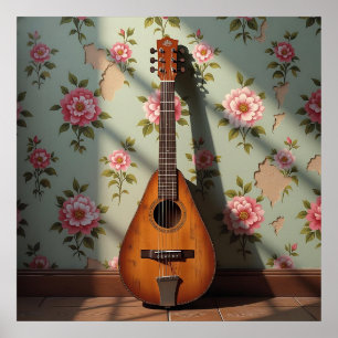 Zes-snarige Dulcimer Vintage Bloem Poster