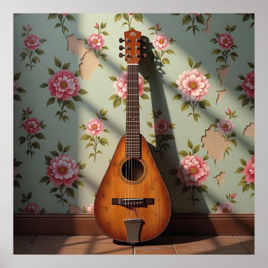 Zes-snarige Dulcimer Vintage Bloem Poster (Voorkant)