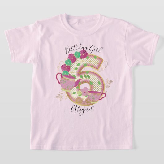 Zes Tea Party Birthday Girl | Floral T-shirt (Laagn)