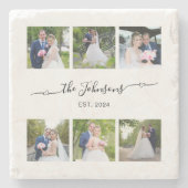 Zes trouwfoto hart swash handtekening  stenen onderzetter (Voorkant)