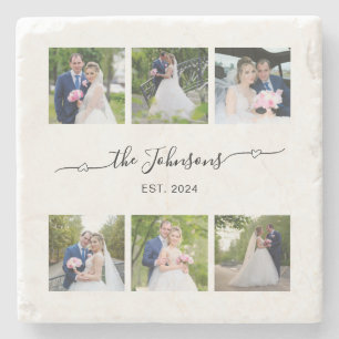 Zes Trouwfoto Hart Swash Handtekening Stenen Onderzetter
