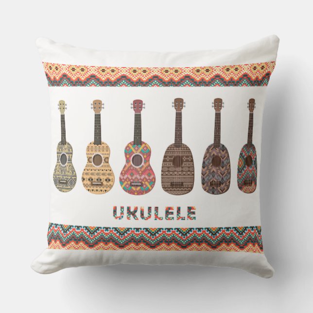 Zes Ukulele Pattern Pillow Kussen (Voorkant)