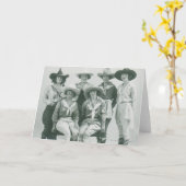 Zes veedrijfsters in petten en sjerpen kaart (Gele Bloem)