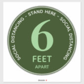 Zes voet staan hier op sociale afstand groen wit sticker (Vel)