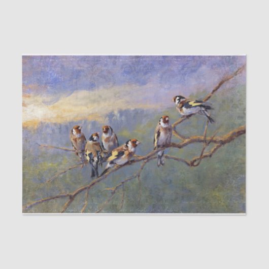 Zes vogels op een tak schilderij tissuepapier (Voorkant)