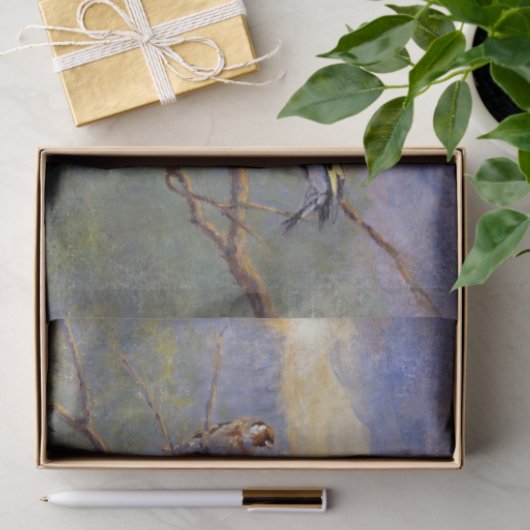 Zes vogels op een tak schilderij tissuepapier (Geschenk)