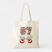 Zes Zeven 67 6 7 Grappige Kerst Meme Feestdag Tote Bag (Achterkant)