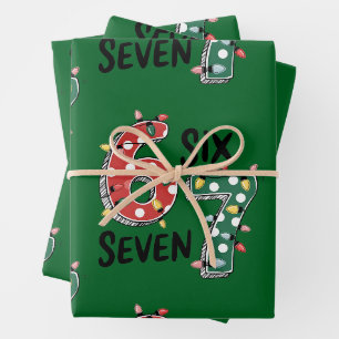 Zes Zeven 67 6 7 Kerst Meme Grappig Kerstmis groen Inpakpapier Vel