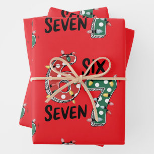 Zes Zeven 67 6 7 Kerst Meme Grappige Kerstmis rood Inpakpapier Vel