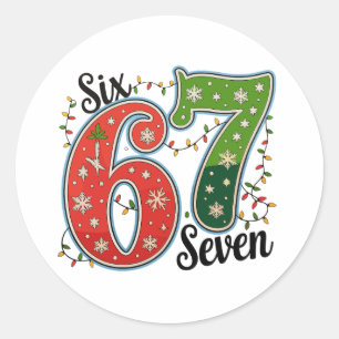 Zes Zeven 67 6 7 Kerstmis Meme Grappig Kerstlicht Ronde Sticker