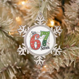 Zes Zeven 67 6 7 Kerstmis Meme Grappig Xmas Lichtj Tin Sneeuwvlok Ornament