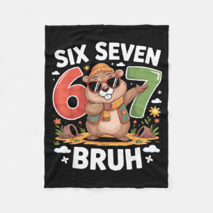 Zes Zeven 67 Bruh Bosmarmot Dabben Grappig 6 7 Mem Fleece Deken