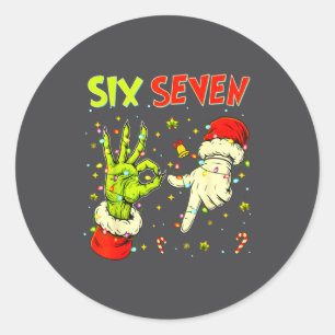 Zes Zeven 67 Grappige Handteken Kerst Meme Ronde Sticker