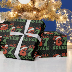 Zes Zeven 67 Grappige Kerstman Hoed Kerstmis Xmas Cadeaupapier
