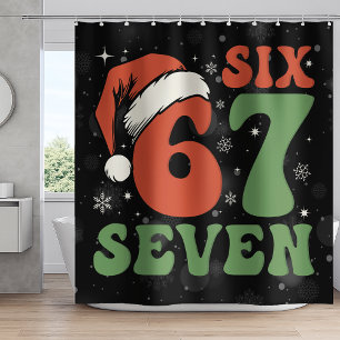 Zes Zeven 67 Grappige Kerstman Hoed Kerstmis Xmas  Douchegordijn