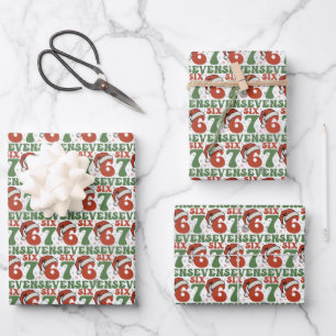 Zes Zeven 67 Grappige Kerstman Hoed Kerstmis Xmas Inpakpapier Vel