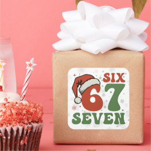 Zes Zeven 67 Grappige Kerstman Hoed Kerstmis Xmas  Vierkante Sticker