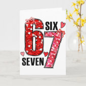 Zes Zeven 67 Harten 6 7 Meme Jongens Meisjes Kinde Kaart (Gele Bloem)