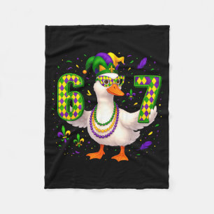 Zes Zeven 67 Meme Gans Met Narrenhoed & Kralen Fleece Deken