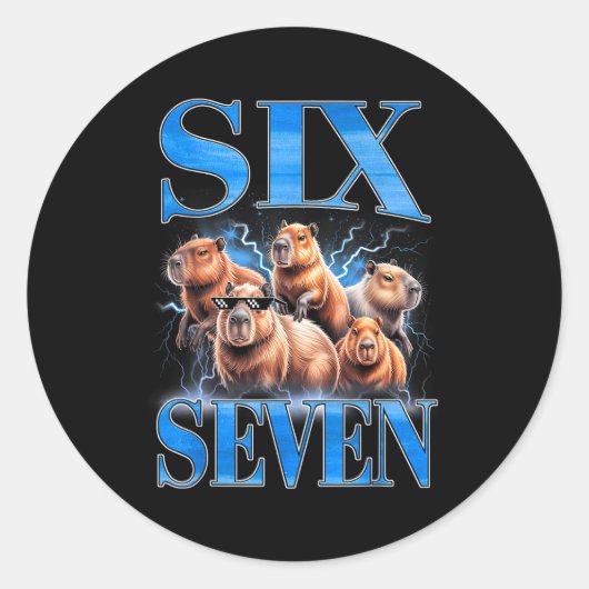 Zes Zeven 67 Meme Grappige Capybara Bootleg Grafis Ronde Sticker (Voorkant)