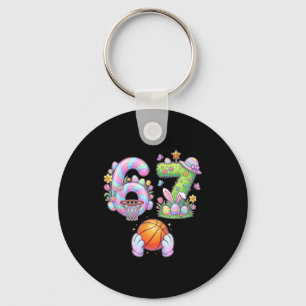 Zes Zeven 67 Pasen Kinderen Basketbal Konijn Eierj Sleutelhanger