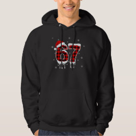 Zes Zeven 6 7 Meme Geruite Ontwerp met Santa Hoed Hoodie