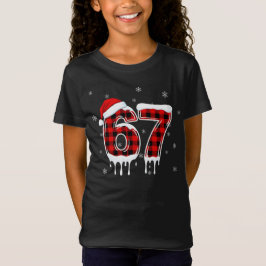 Zes Zeven 6 7 Meme Geruite Ontwerp met Santa Hoed T-shirt