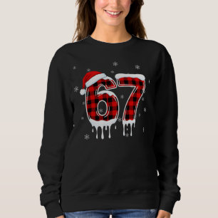 Zes Zeven 6 7 Meme Geruite Ontwerp met Santa Hoed Trui