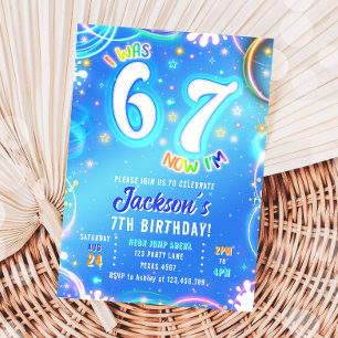 Zes Zeven 6 7 Neon Glow Groovy Ruimte Jongen Verja Kaart