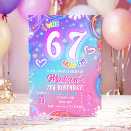 Zes Zeven 6 7 Neon Glow Retro Groovy Meisje Verjaa Kaart