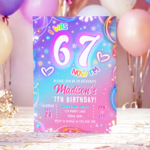 Zes Zeven 6 7 Neon Glow Retro Groovy Meisje Verjaa Kaart